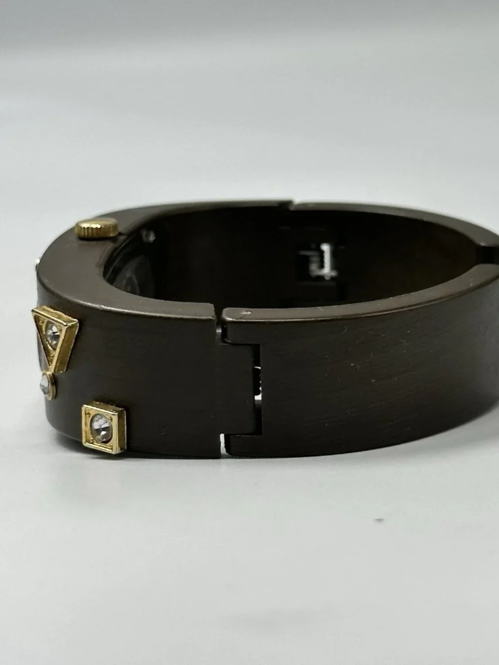 Cocopan Wooden Watch Women Brown Studded Cuff Band New Battery 7 Inch